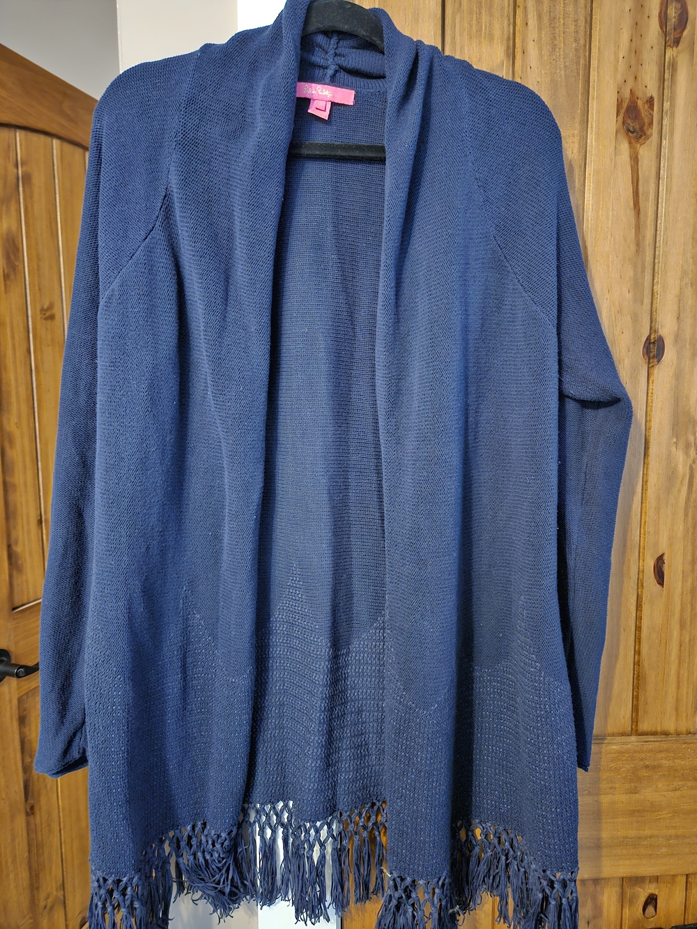 Lilly Pulitzer Navy Open-Front Fringe Cardigan